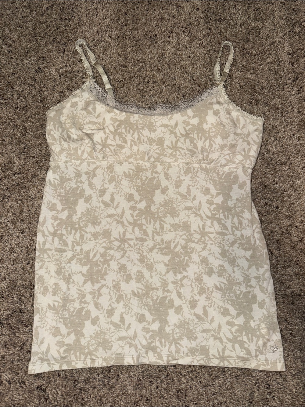 aerie Floral Lace-Trim Cami in Cream and Tan
